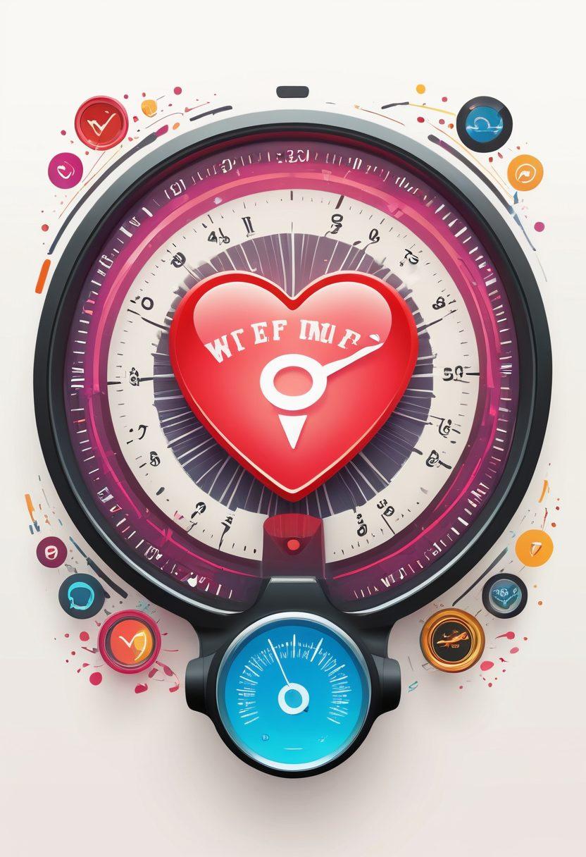 A whimsical illustration of a heart-shaped speedometer, with dial indicators displaying various internet speeds. In the background, a couple joyfully streaming movies and gaming simultaneously, surrounded by vibrant digital symbols like Wi-Fi signals and download arrows. Bright colors radiating from the speedometer, symbolizing connection and love for technology. Vector art. vibrant colors. white background.